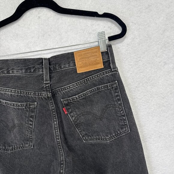 Levis Wedgie Straight Jeans Womens 26 Black High Rise Button Fly Raw Hem Frayed - Picture 8 of 13